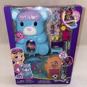 Polly Pocket Blue Teddy Bear Purse 12 Pop & Swap Pieces 2-in-One Playset NEW